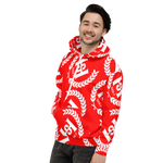 H2E All Over Print Unisex Hoodie Red/White