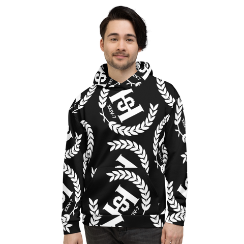 H2E All Over Print Unisex Hoodie Black/White
