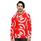 H2E All Over Print Unisex Hoodie Red/White