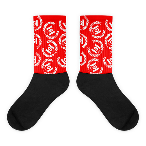 H2E Crest All Over Socks Red/White