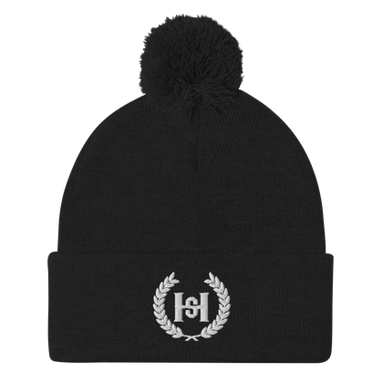 H2E  3D Embroidered Pom-Pom Beanie